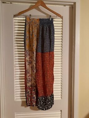 NATURAL LIFE Floral Patchwork pants in Mustard, Navy, Rust & Cream